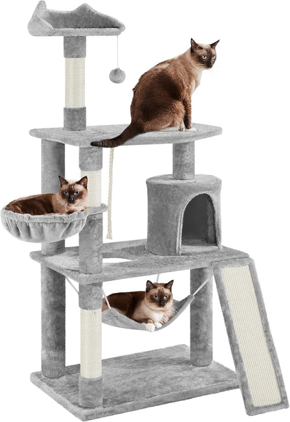 63.5In Multi-Level Cat Tree Tower Condo with Scratching Posts, Platform & Hammock, Cat Activity Center Play Furniture for Kittens, Cats, and Pets