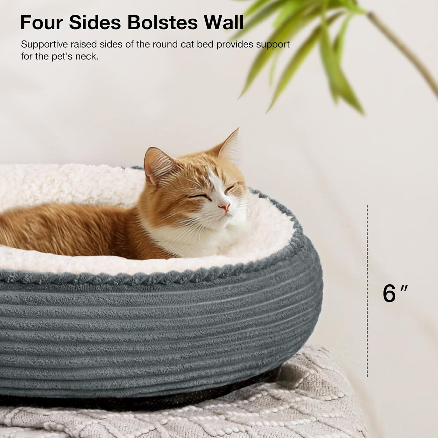 round Donut Cat and Dog Cushion Bed, 20In Pet Bed for Cats or Small Dogs, Anti-Slip Water-Resistant Bottom, Super Soft Durable Fabric Pet Beds, Washable Cat Dog Bed Stripe Bluish Grey