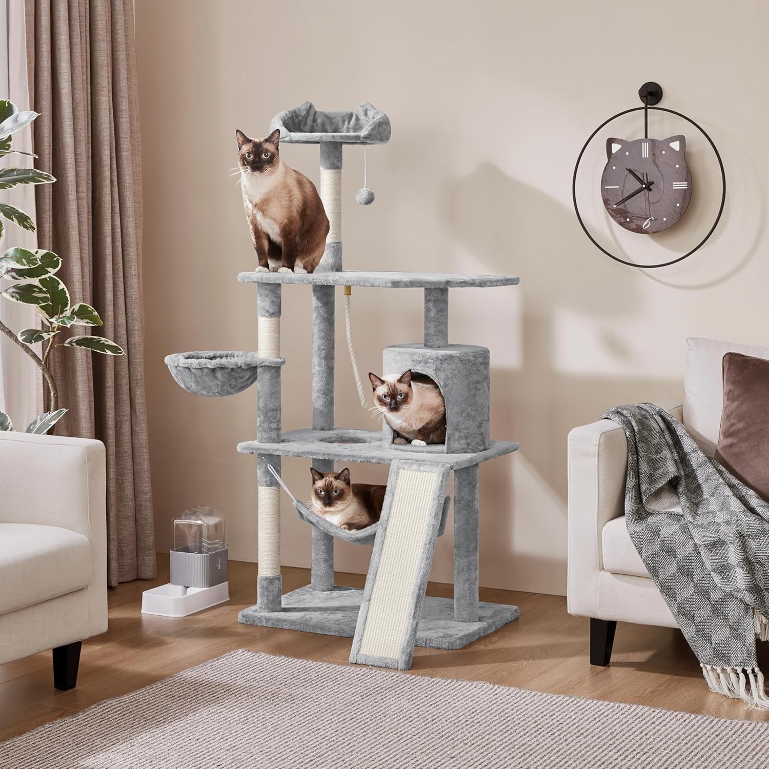 63.5In Multi-Level Cat Tree Tower Condo with Scratching Posts, Platform & Hammock, Cat Activity Center Play Furniture for Kittens, Cats, and Pets