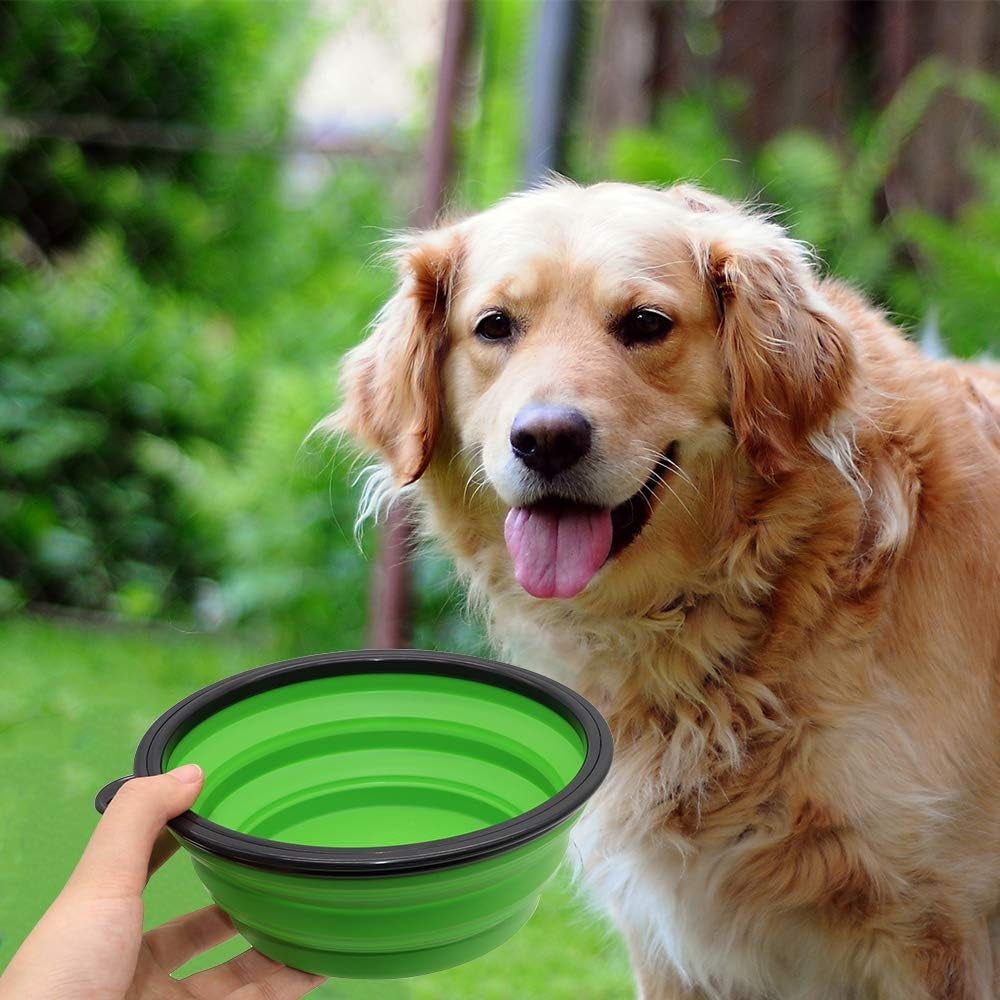 Collapsible Dog Bowl Portable Foldable Dog Travel Bowls Pets Cats Puppies Water Feeding Bowls for Walking Camping Outdoors (Large, Green)