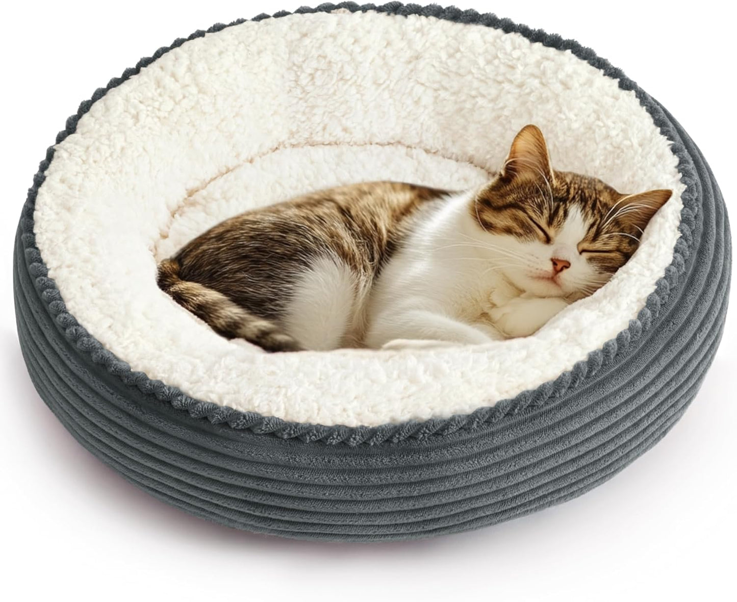 round Donut Cat and Dog Cushion Bed, 20In Pet Bed for Cats or Small Dogs, Anti-Slip Water-Resistant Bottom, Super Soft Durable Fabric Pet Beds, Washable Cat Dog Bed Stripe Bluish Grey