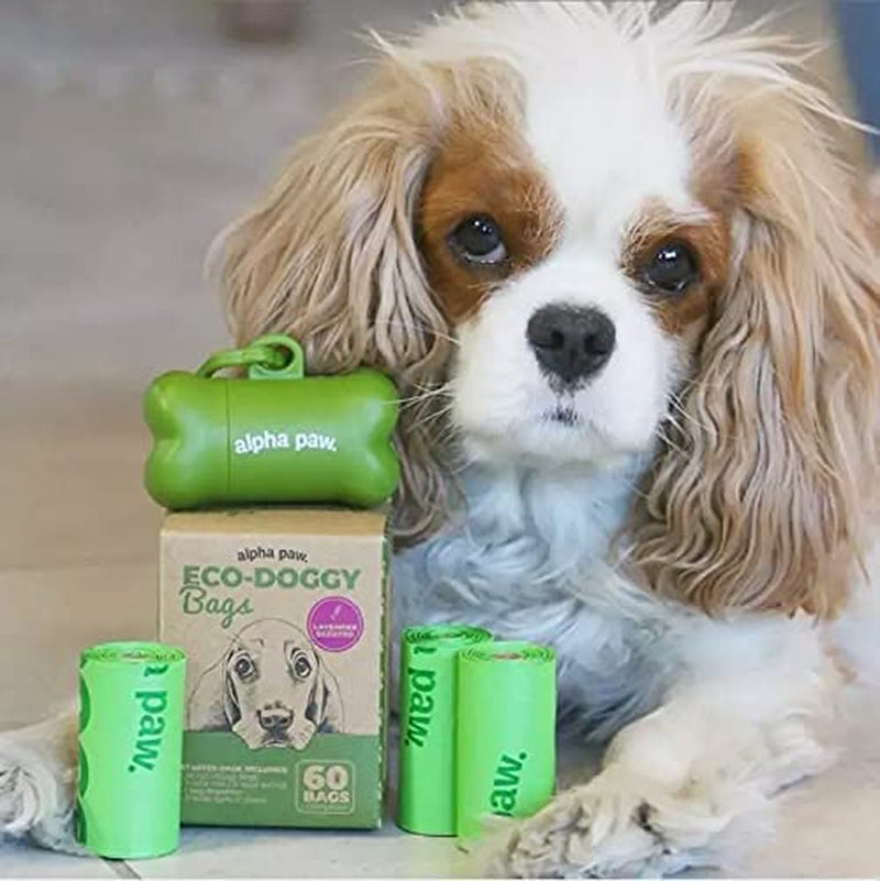 Eco-Doggy Bags & Portable Dispenser - 60 Odor-Blocking, Biodegradable Poop Bags for Dogs - Scented Dog Poop Bags - Lavender-Scented Poop Bags - Compostable Dog Waste Bags - Puppy Accessories